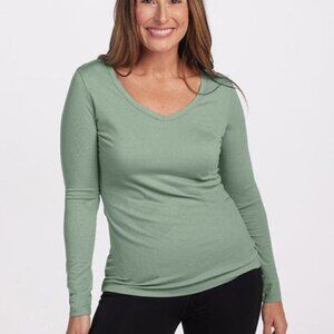 Woolx Merino Wool Layla V Neck Top Light Green Small
